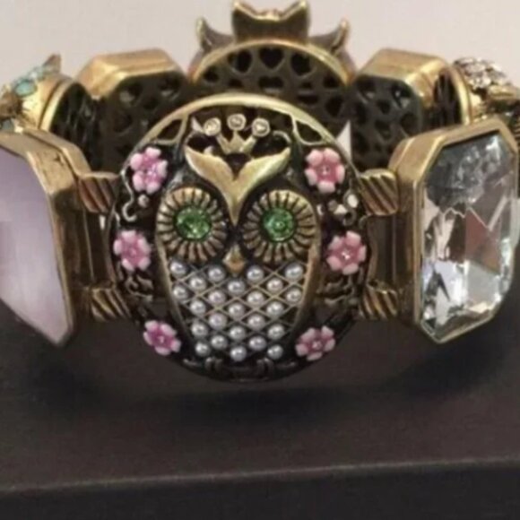 BETSEY JOHNSON OWLS & MIXED STONE STRETCH BRACELET - Picture 3 of 9